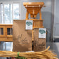 Stone-milled sifted bread flour by Sieda Milling, shown with wheat and artisan baking setup